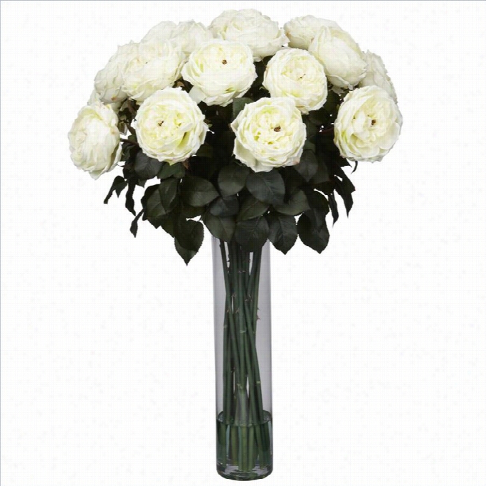 Nearly Natural Fancy Rose Silk Flowwer Arrangement In White