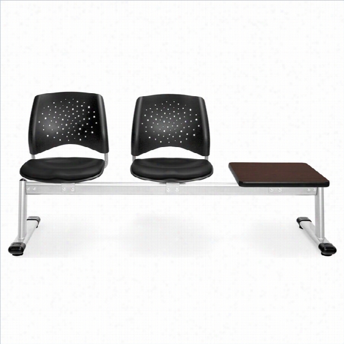 Ofm Star 3 Beam Seating With 2 Vinyl Seats And Table In Black And Mahogany