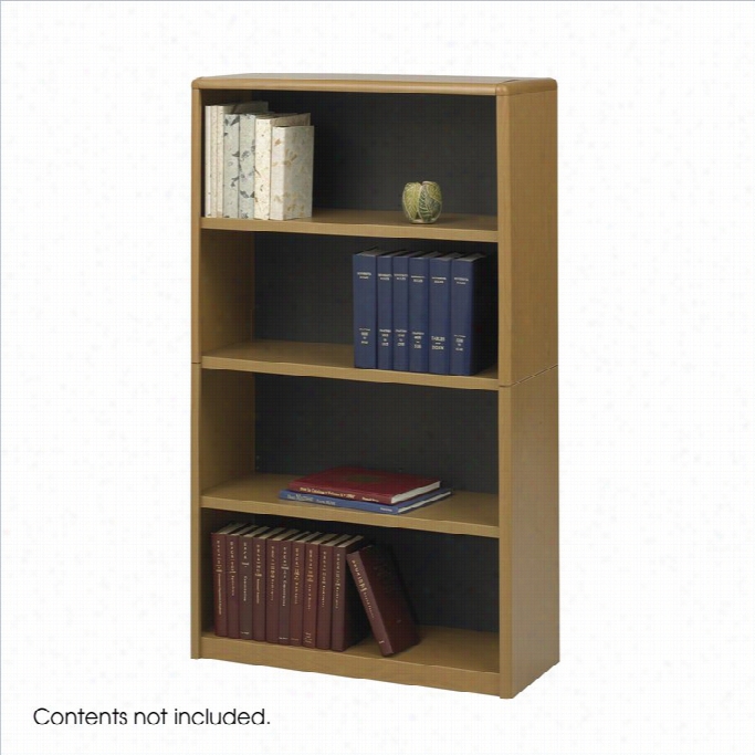 Safco Vlauemate Standard 4 Shelf Economy Steel Bookcase In Medium Oak