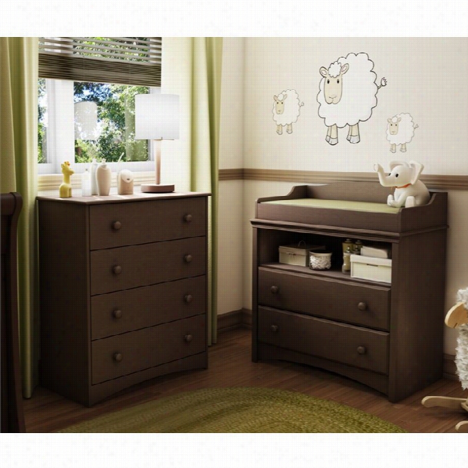 South Shore Spirit Wood Changing Table And Chest Set In Espresso