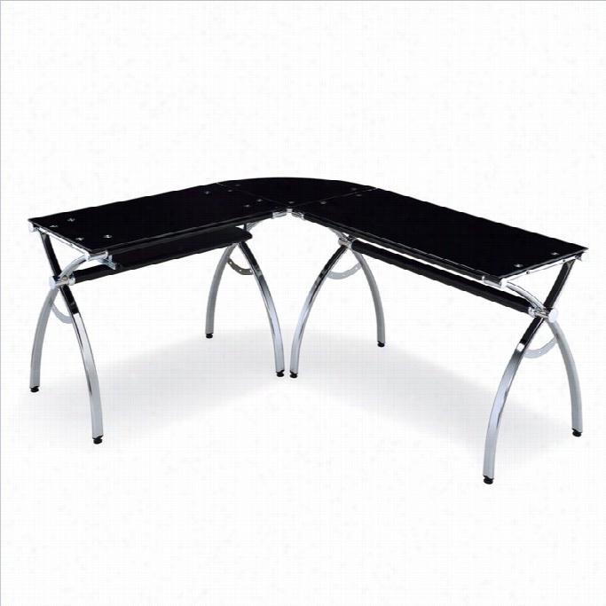 Techhi Mobili L-shaped Glass Desk With Chrome Frmae In Black