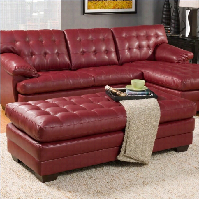 Trent Home Brooks Leather Oversized Tufted Cockail Ottooman In Red