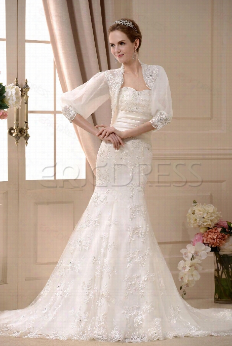 Amaznig A-linee Sleeveless Strapless Floor-length Wedding Dress With  Jacket/shawl