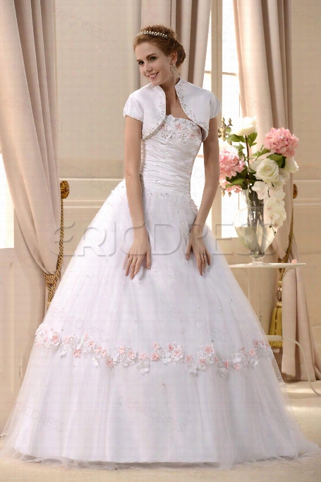 Amazing Strapless Floor-length Beaded Weddign Dress With Jacket/shawl