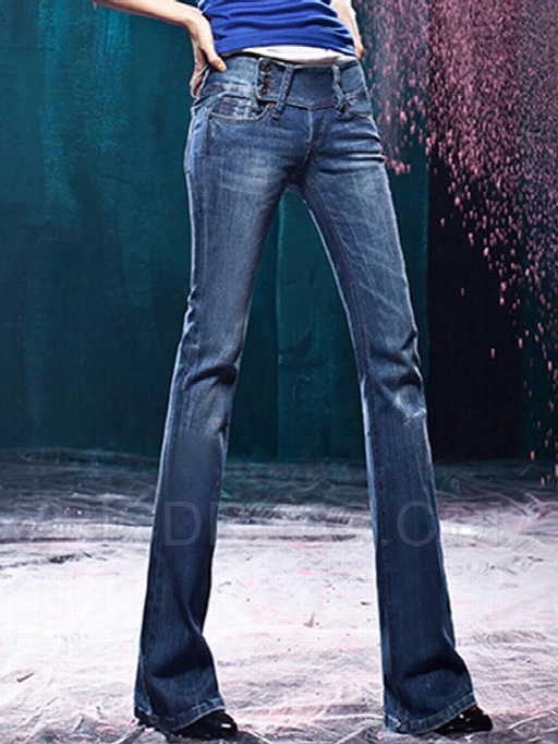 Best Quality Middle-saist Retro Waist Buttons Ornament Hip Raise Flares Slim Jeans