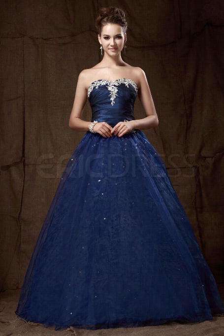 Charming A-line Strapless Floor-length Llace-uup Sandra's Prom Dress