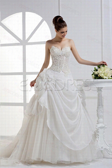 Charming Ball Gown Sweetheart Floor-length Lace Court Wedding Dress