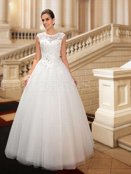 Classy  Beaded Lace Jewel Neck Floor Length Priness Weddingd Ress