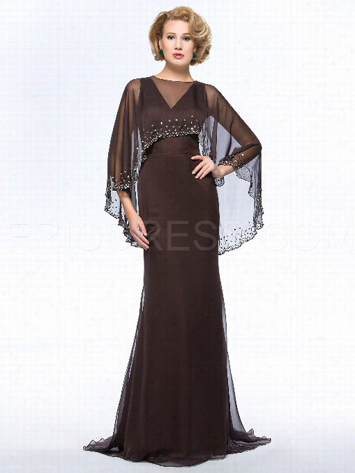 Classy V-nce Floor-length Sweep Train Mother Of The Bride Dress With Jacket/shawl