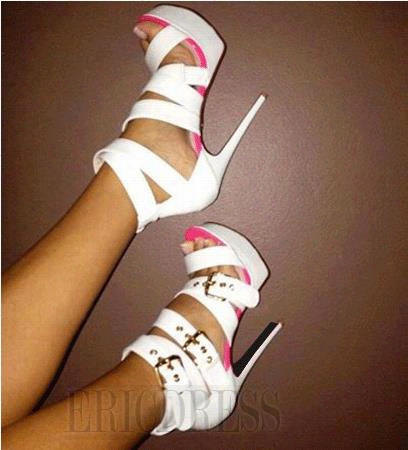 Elegant White Coppy Leather Amazing Ankle Strap High Heel Sandals