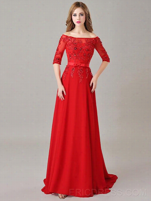 Ericdress Bateau Half Sleeve Appl Iques Sequins Long Evennin G Rdess