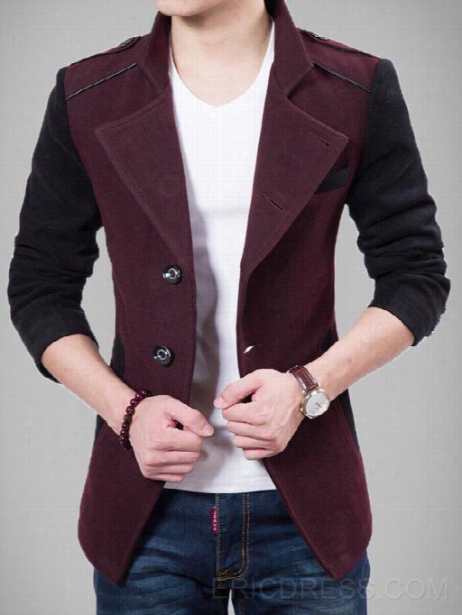 Ericdress Color Block Single-breasted Vogue Slim Men's Woolen Coat