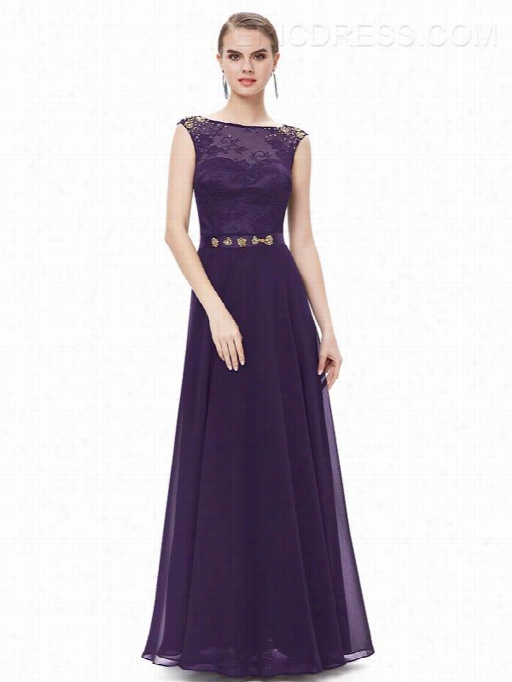 Ericdress Courtlike Bateau A-ilne Beaded Floor-length Evening Dress