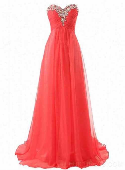 Ericdress Glimmering Sweethe Art Ruched Beaded Floor-length Promd Ress