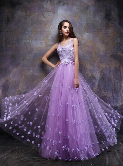 Ericdress Glorios Straps A-line Appliques Floor-length Prom Dress