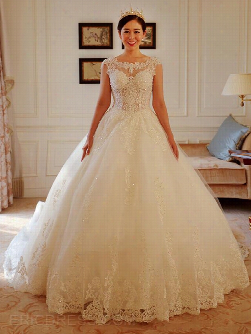 Ericdress Gorgeohs Scoop Applique S Beadings Catheedral Train Wedding Dress