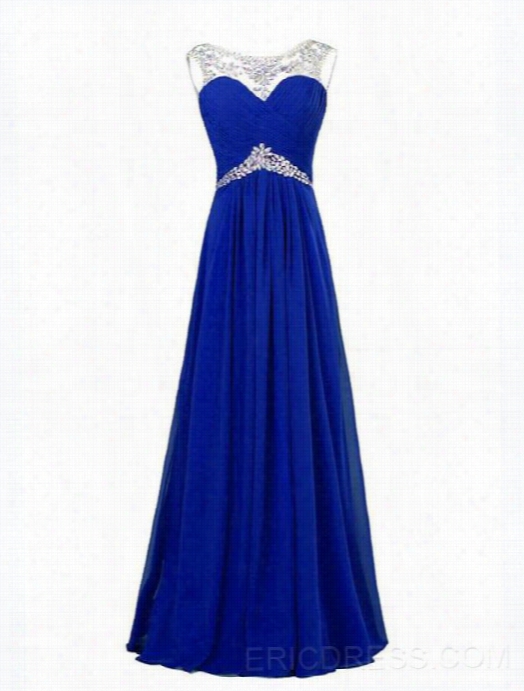 Ericddress Influence Jewle Neck Beaded Ruched Floor-length Prom Dress