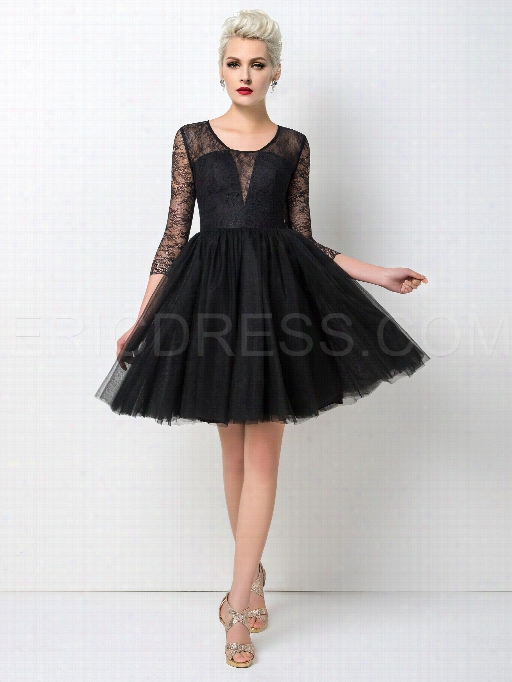 Ericdress Ladylike 3/4 Long Sleeves A-line Short Lace Cocktail Dress