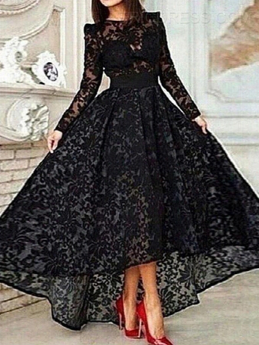 Ericdress Long Sleeve A-line Asymmetrical Length Lace  Evening Dress