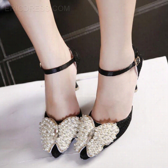 Ericdress Pointde Toe Goblet Heel Bead Rhinestone Stiletto Sandals