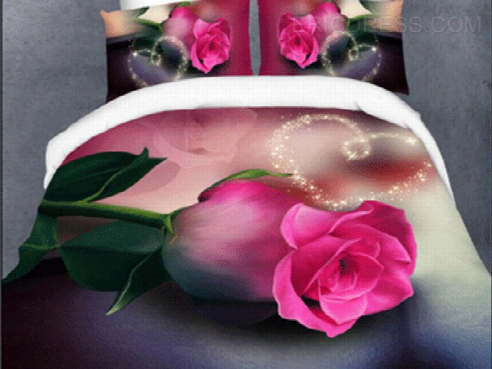 Ericdress R Omantic Rose Print Heart-shaped 3d Bedding Sets 4 Piece