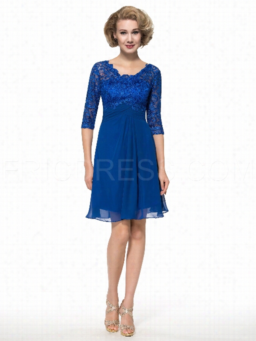 Ericdress Simple V Neck Half Sleeves Lace Short Mother Of The Bride Dress