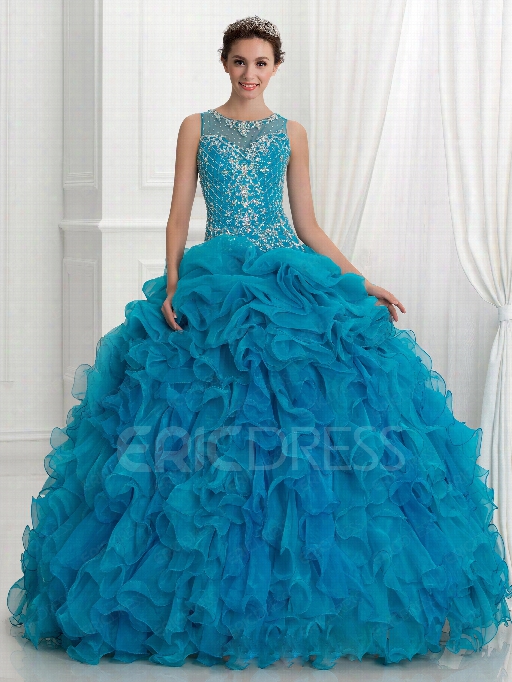 Ericdress Straps Beading Embrroidery Ruffles Ball Gown Qunicanera Prepare