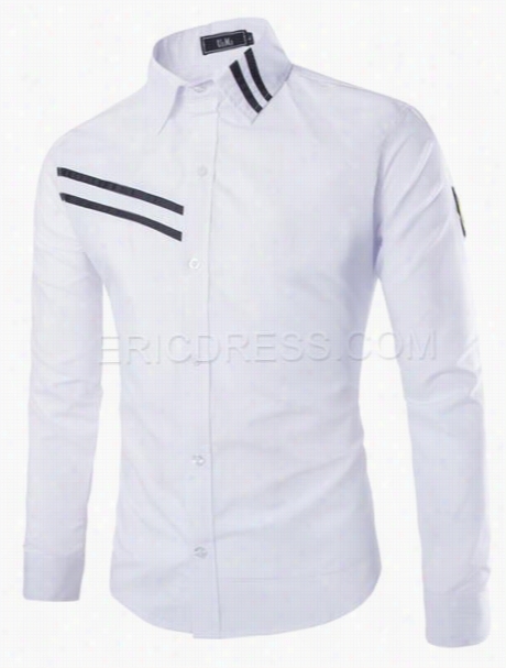 Ericdress Stried Color Block Epaulet Decorated Long Sleeves Men's Shirt