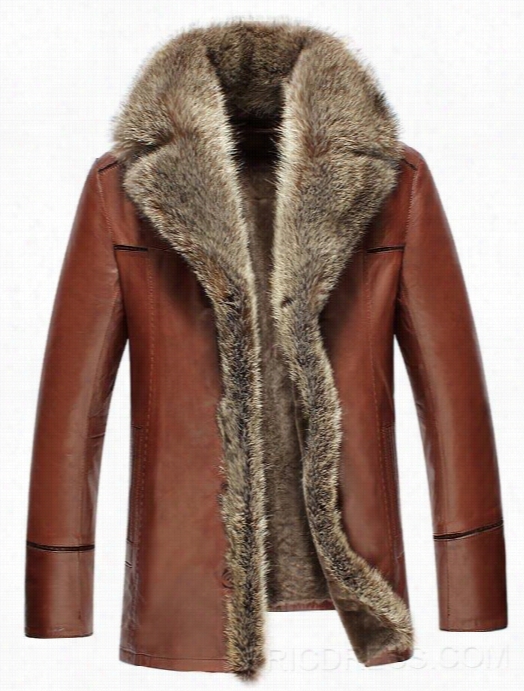 Ericdress Thicken Fur Collar Single -breasted Luxury Men's Pu Jacket