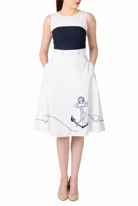 Eshakti Womenn's Anchor Eembellished Colorblock Dress