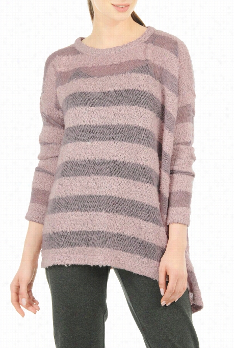 Eshakti Wome'ns Asymmetric Hem Boucle Stripe Knit Sweater