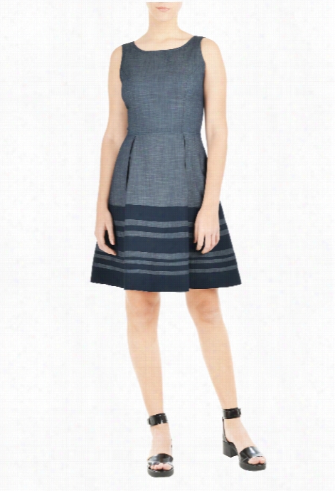 Eshakti Wmoen's Banded Stripe Cotton-wool Chambray Dress