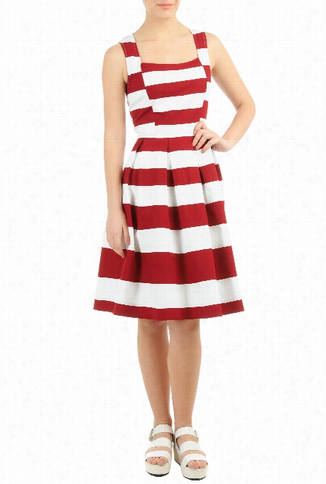 Eshakti Women's Banded Stripe Cotto Npoplin Dress