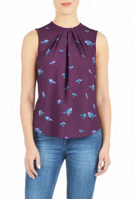 Eshaktiw Omens Bi Rd Print Crepe Pleated Top