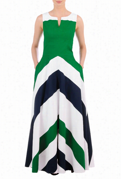 Eshakti Women's Chevron Stripe Colorblock Maxi Dress