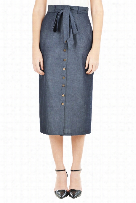 Eshakti Women's Fauxx Button Front Chambray Skirt