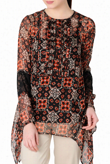Eshakti Women's Floral Print Silk  Chiffon Asymmetrical Tunic