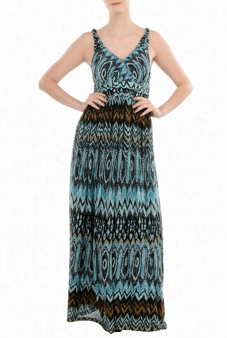 Es Hakti Women's Ikat Print Streth Mesh Maxi Dress