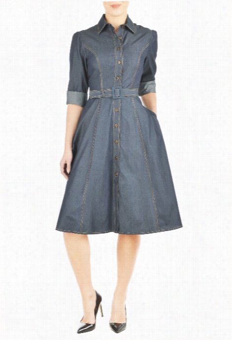 Eshakti Women's Indigo Chzmbray A-line Shirtdress