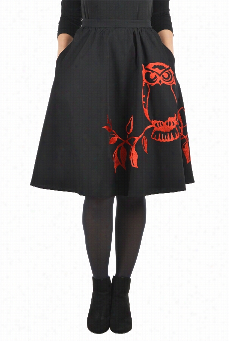 Eshakti Women's Owl Embellisshed Poplin Skirt