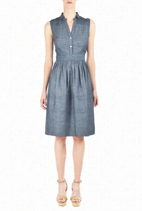 Eshakti Women's Pintuck Plezt Chambray Shirtdress