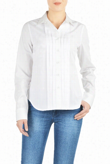 Eshamti Women's Pleat Front Cotton Poplin Shirt