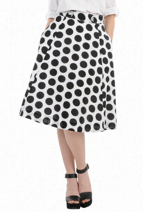 Eshakti Women's Polka Dot Poplin Button Tab Skirt