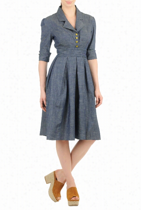 Eshakti Women's Retro Chambray Shirtdress