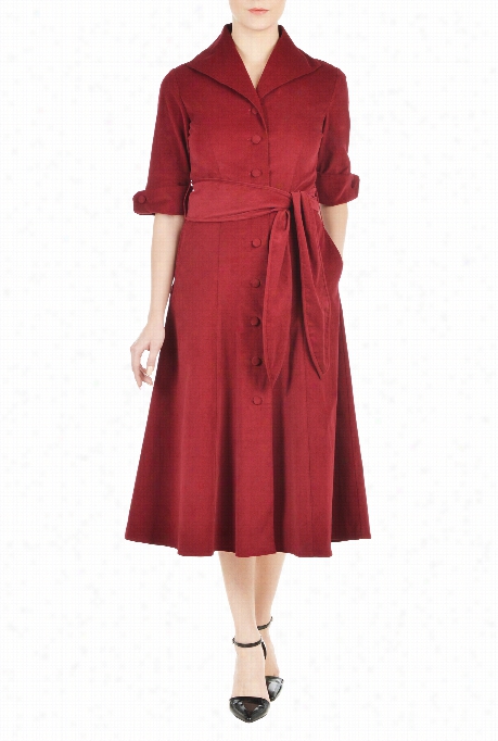 Eshakti Women's Shawl Collar Sash Tie Shirtdress