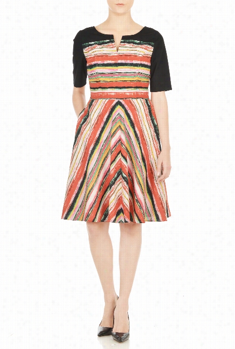 Eshakti Women's Stripe Print Colorblock Dress