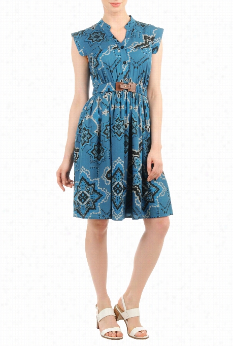 Ehsakti Women's Tile Print Crepe Belted Sh Irtdress