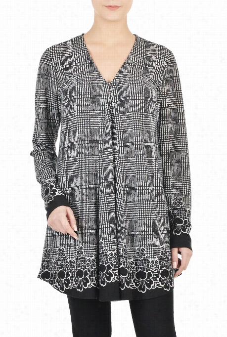 Eshakti Wome'ns Trapeze Hem Floral Houndstooth Knit Tunic