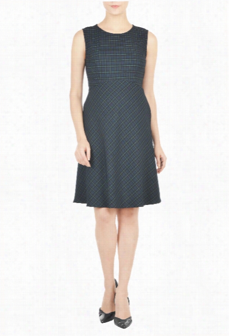 Eshakti Women's Twill Check Seamed Empire Dress