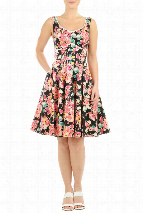 Eshakt I Women's Vibrant Floral Print Cotton Sa Teen Dress